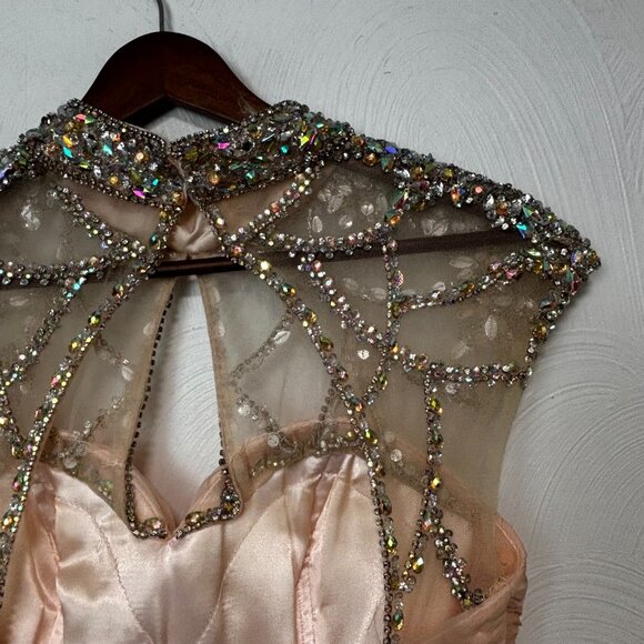 Vintage Jovani Y2K 90s Mini Prom Dress Sweetheart Pink Beaded Bodice Ruffle 00 - Picture 10 of 12